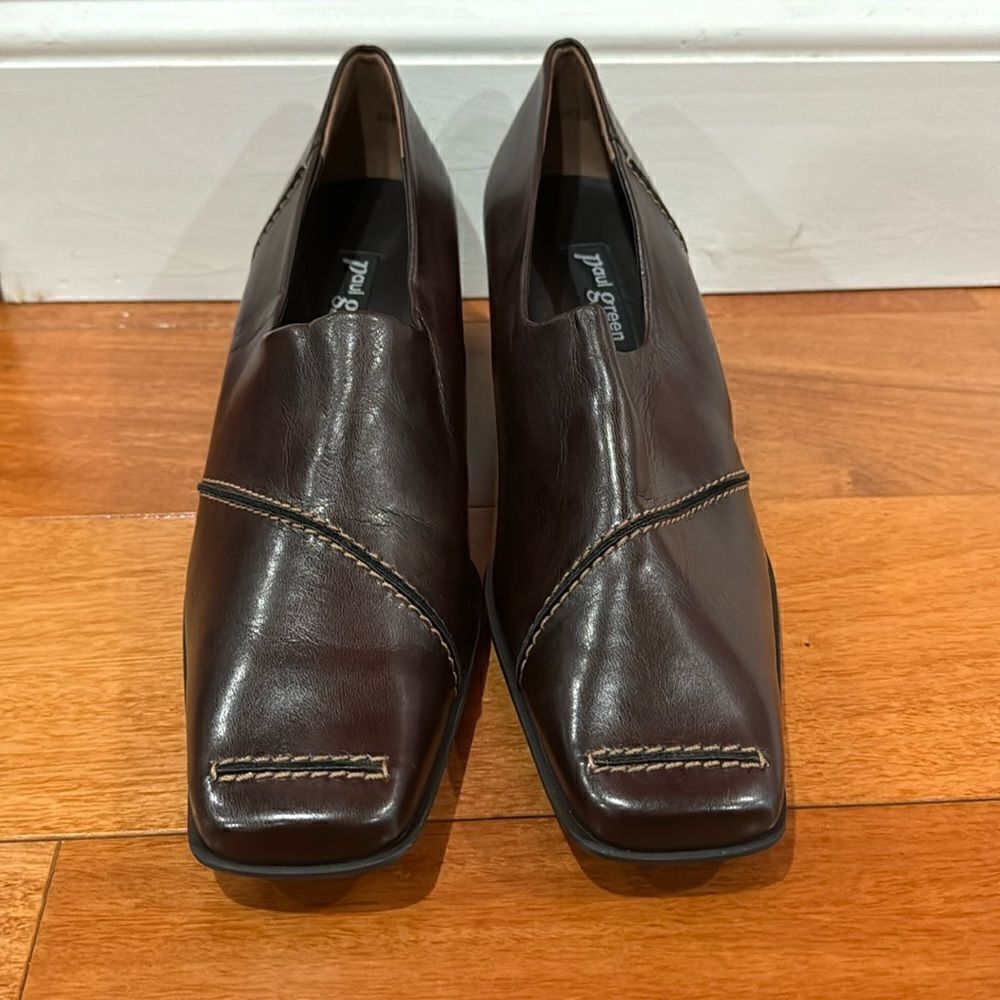 NWOT Paul Green Munchen Loafer‎ Block Heels Square Toe Burgundy Leather Size 6.5